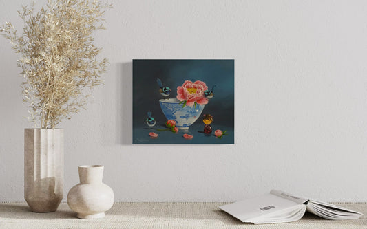 Peonies & Three Wrens