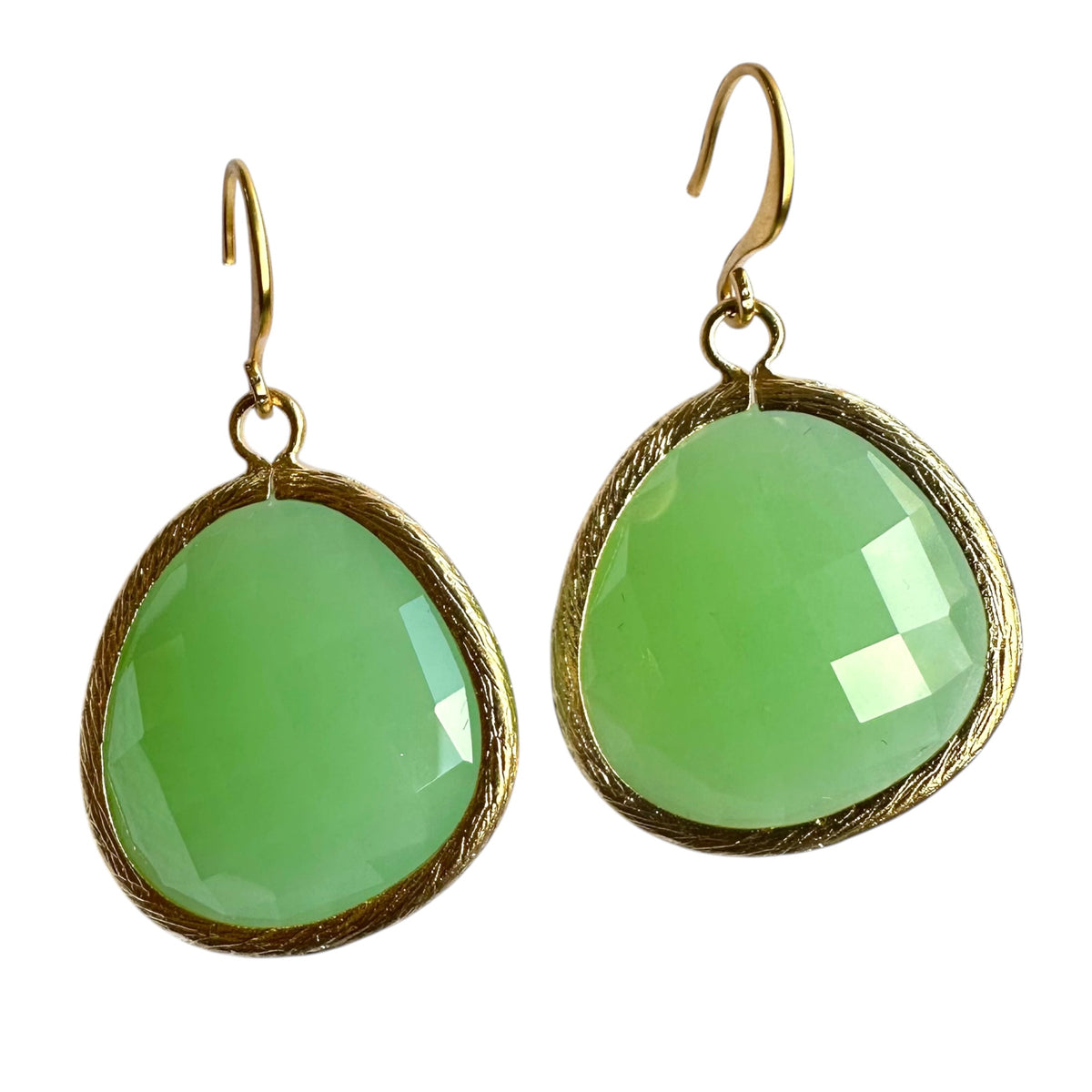 Earrings - Peridot Glass with Gold Plated Findings