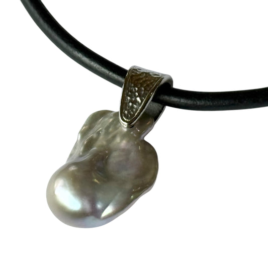Necklace - Baroque Pearl on Leather