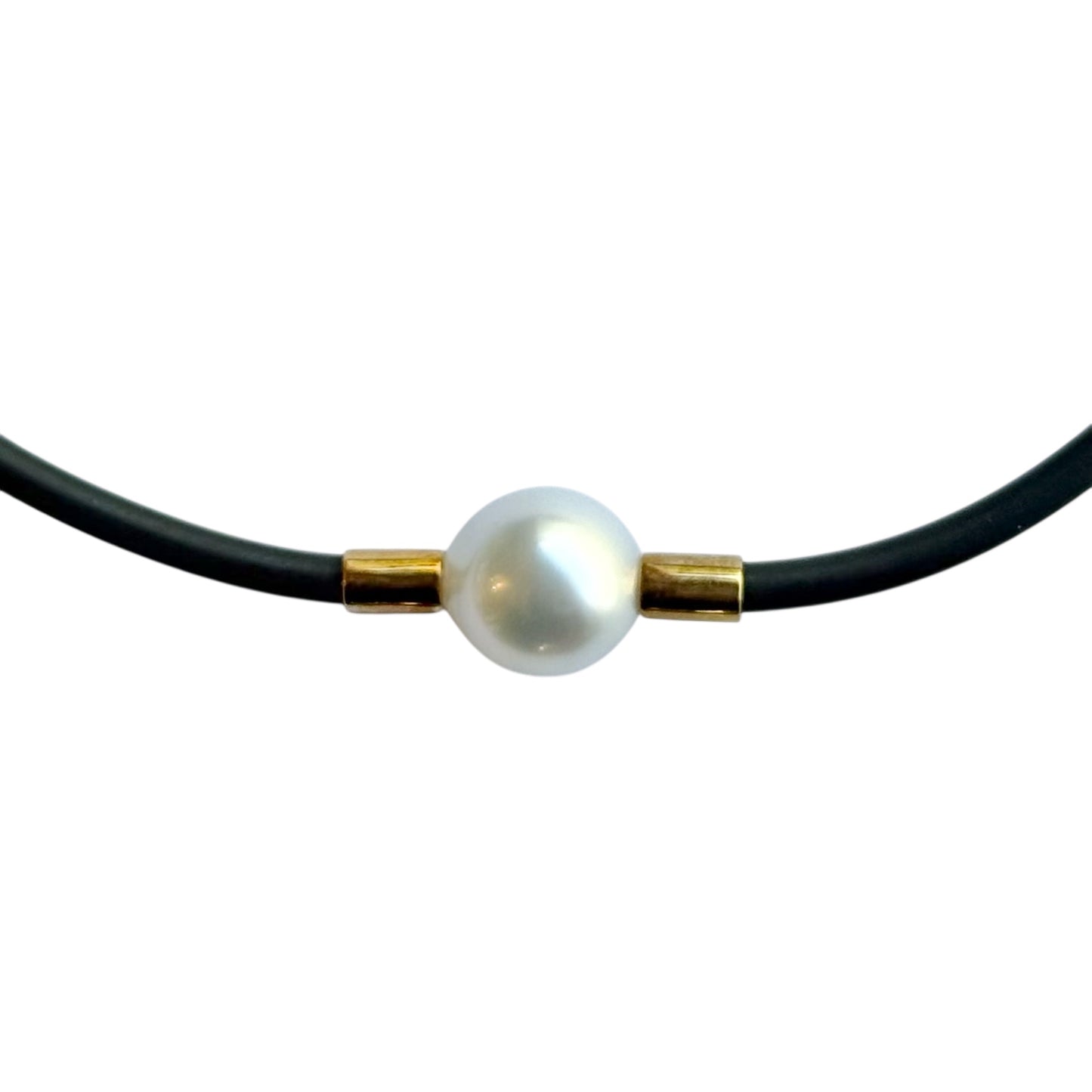 Necklace - Neoprene, 9kt Yellow Gold, Australian South Sea 11-12mm Pearl with 3mm Neoprene at 41.5cm