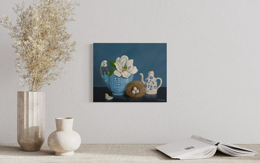 Budgie with Magnolia and Nest