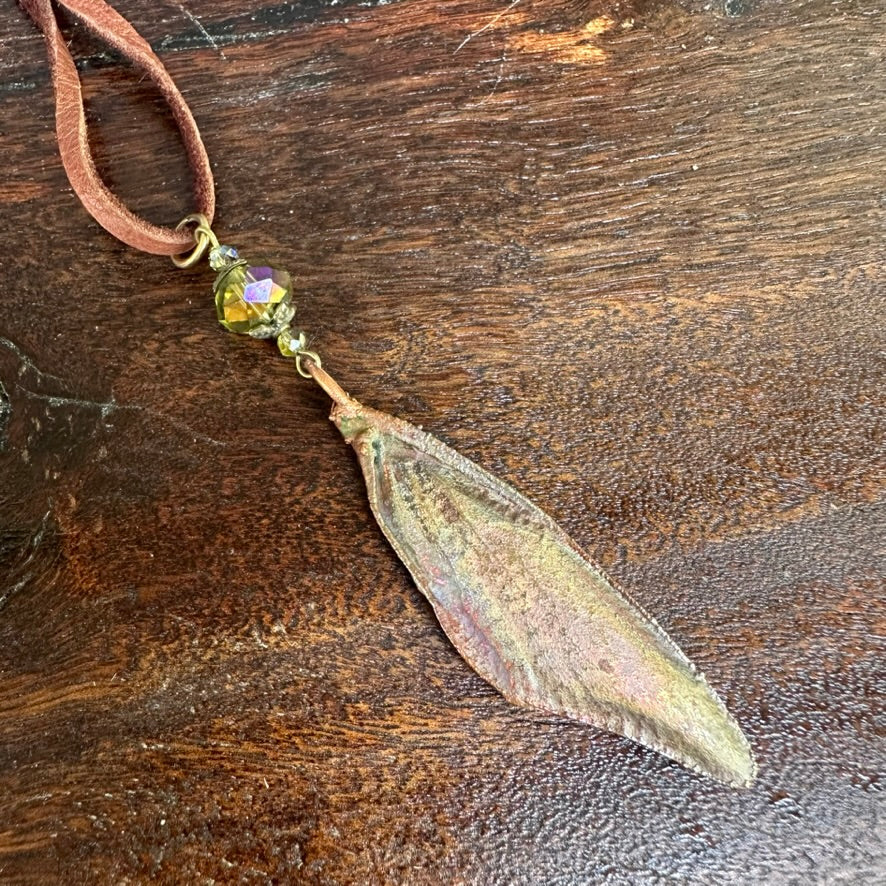 Winged Coppered Cicada on Suede Lace, with Ceramic Case