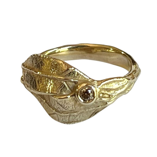 Ring - Leaf Design with Cognac Diamond