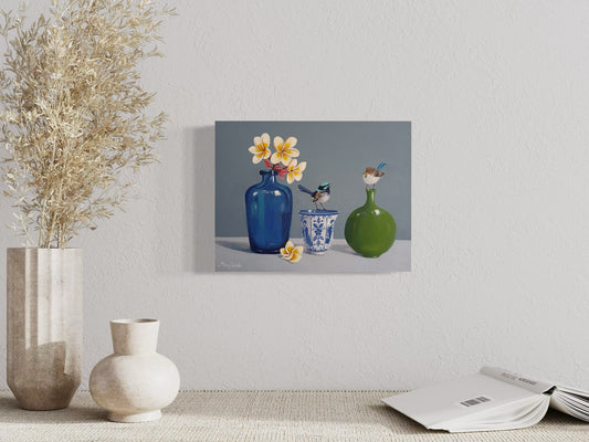 Frangipani with Wrens and Glass