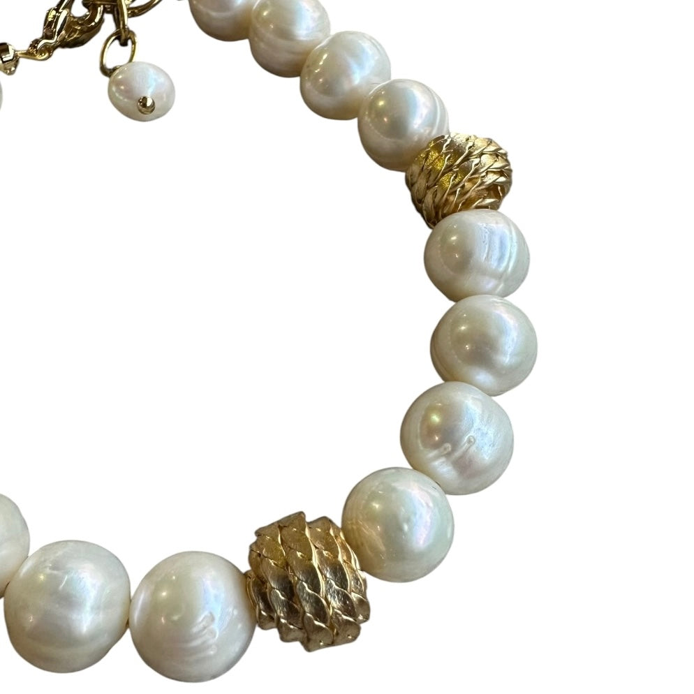 Bracelet - Freshwater Pearl Chez Glass Beads and Matte Gold Plated Findings