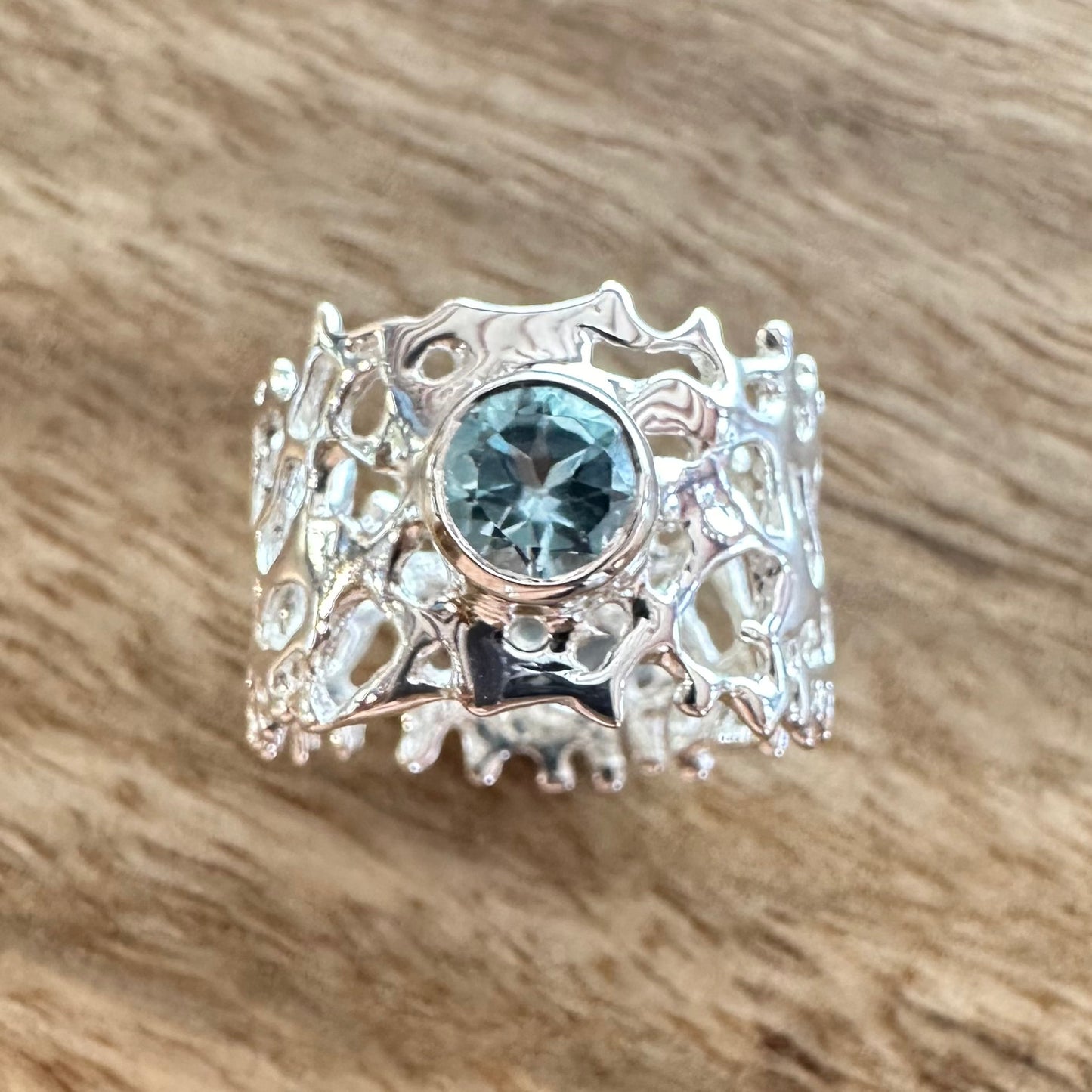 Ring - Fan of the Sea, Sterling Silver with Topaz