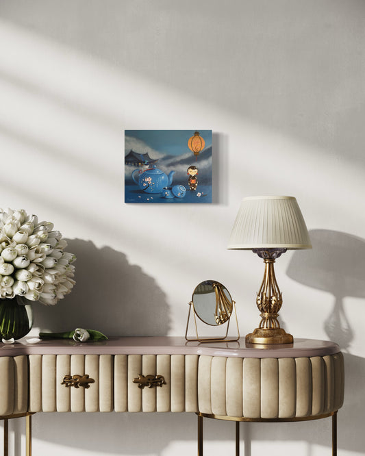 Blue Teapot and Doll