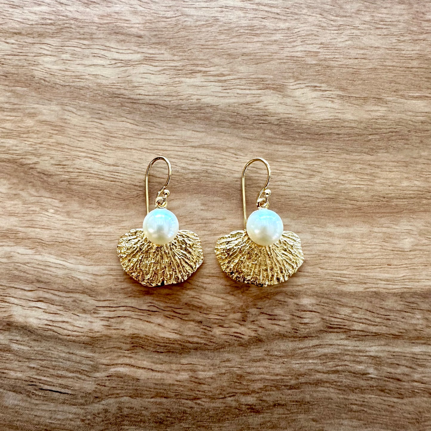 Earrings - Coral Garden, Freshwater Pearl and 18kt Yellow Gold Finish