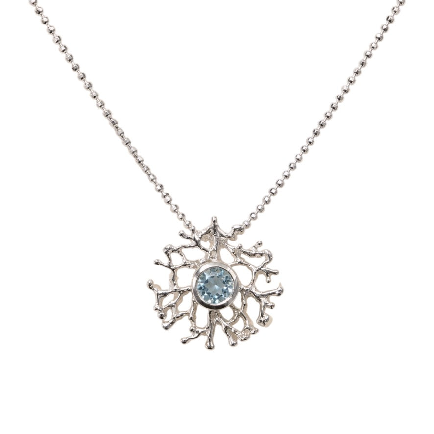 Pendant - Fan of the Sea, Small Silver with Blue Topaz