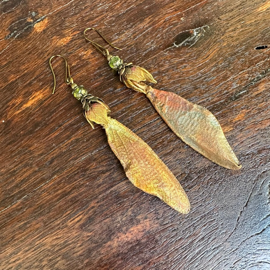 Winged Earrings with Green Bead