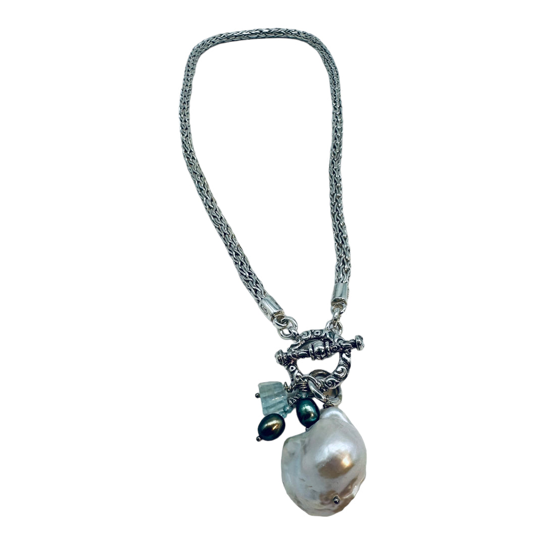 Necklace - Freshwater Pearl and Tahitian Pearl with Aquamarine