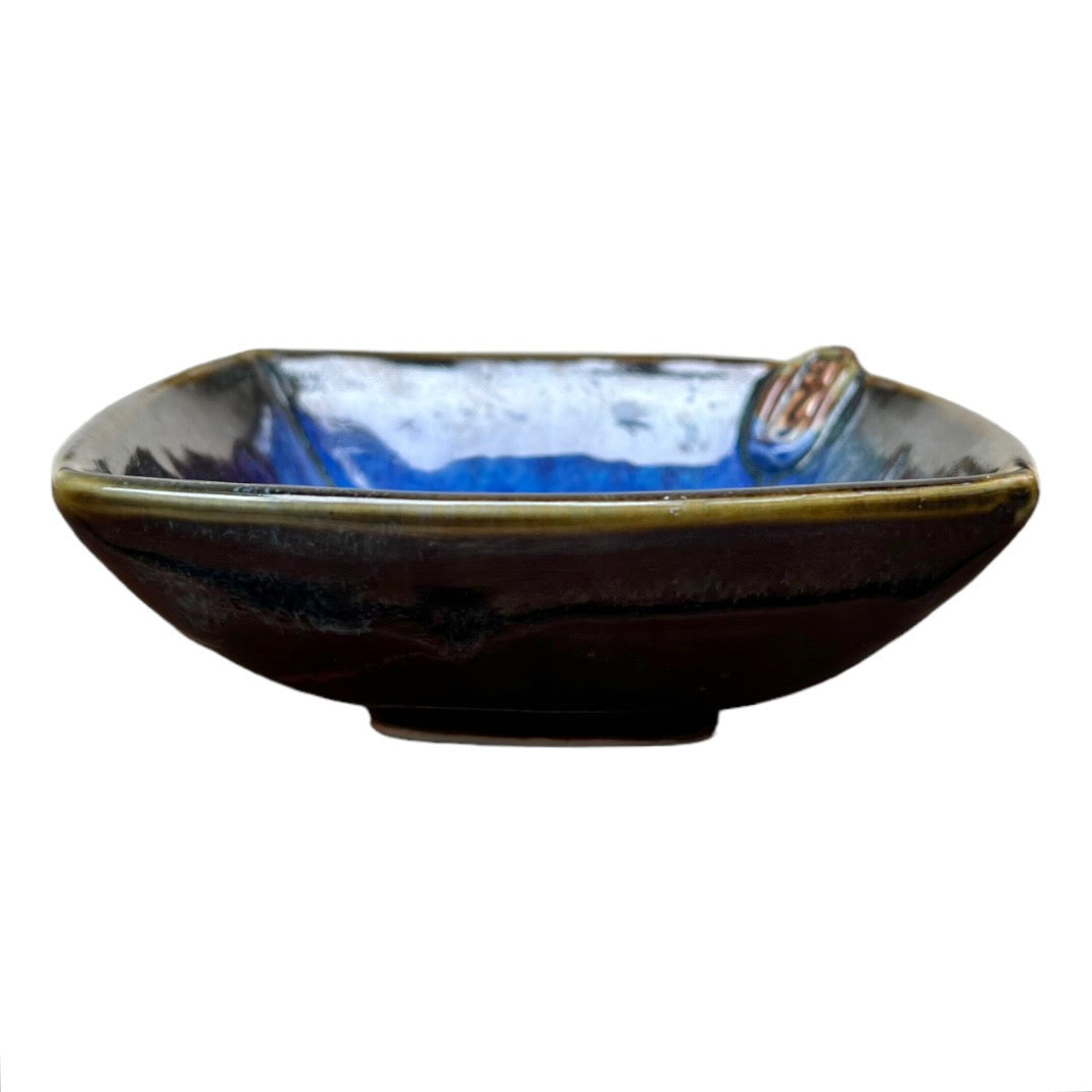 Bowl, Square Extra Small - Blue with Copper Red