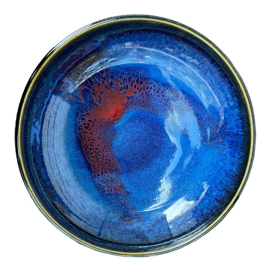 Lotus Bowl - Blue with Copper Red