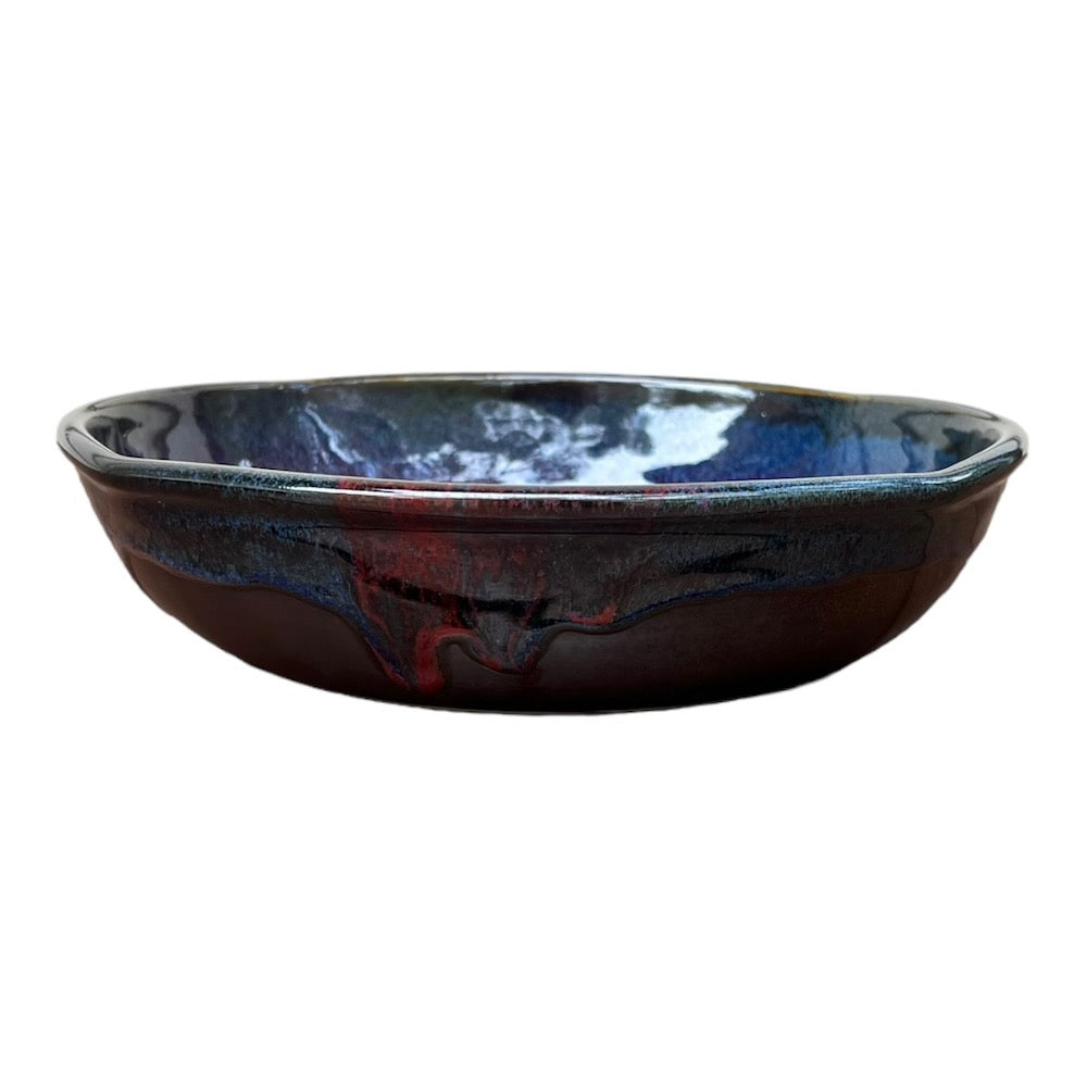 Small Serving Dish - Blue with Copper Red