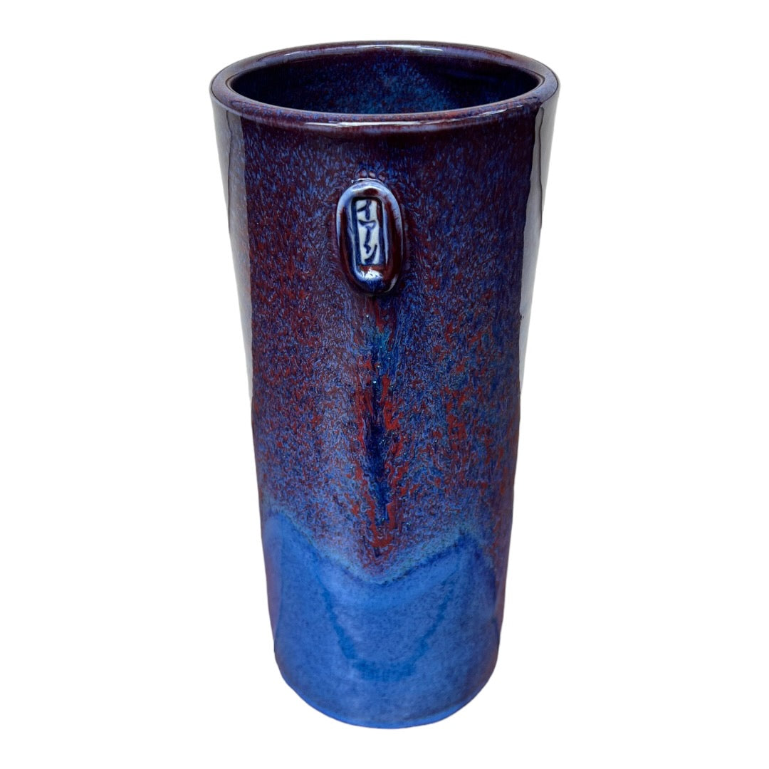 Tall Vase, Large - Blue with Copper Red