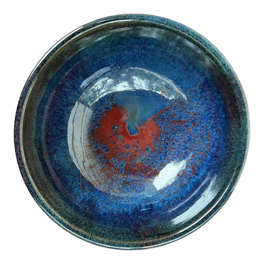 Bowl, Round Small - Blue with Copper Red