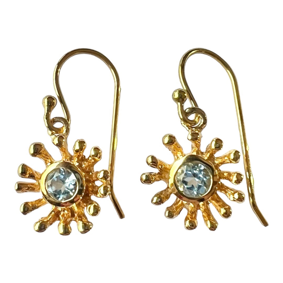 Earrings - Anemone Small Drop, 18kt Yellow Gold Finish with Blue Topaz