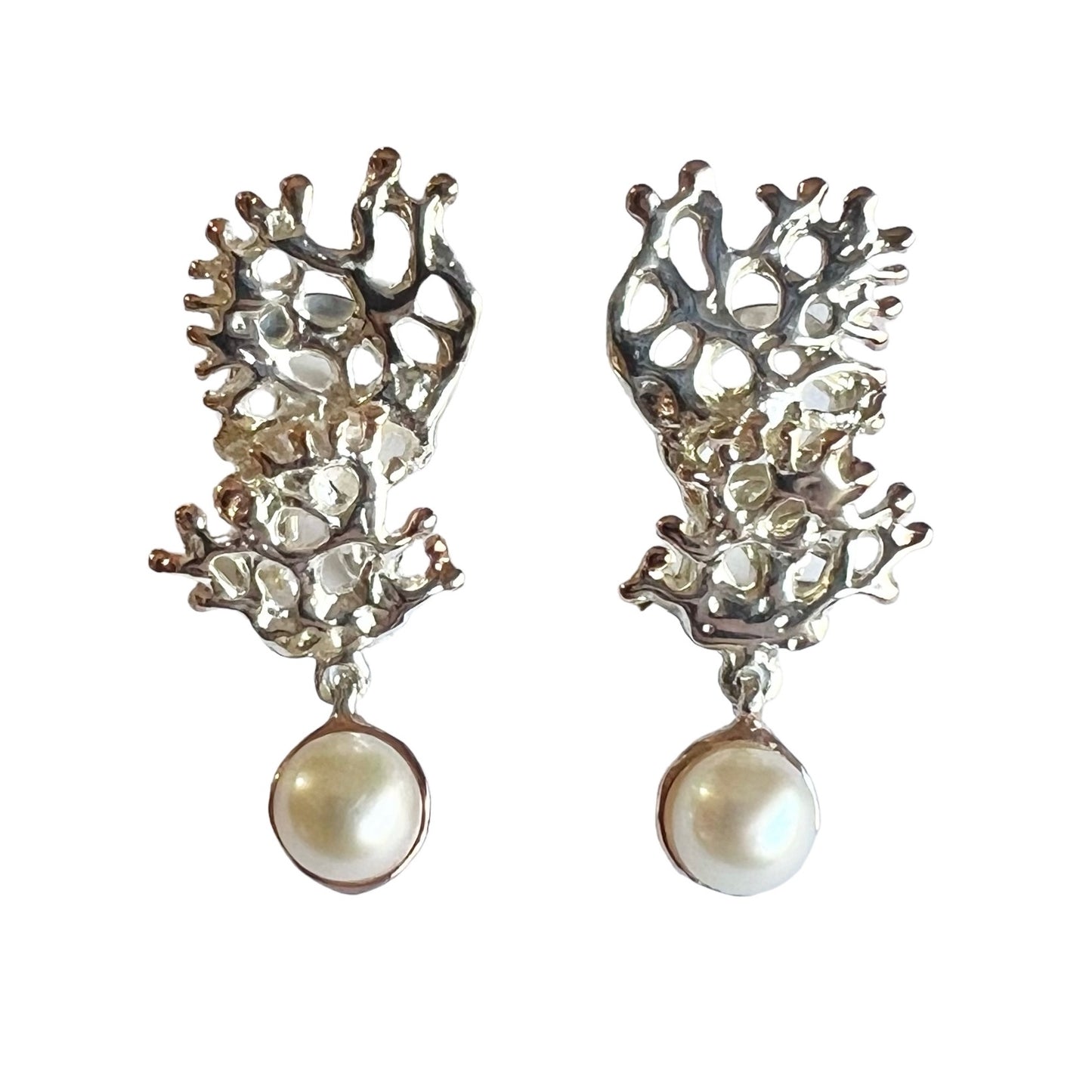 Earrings - Fragment, Sterling Silver with Rose Gold Accents and Fresh Water Pearls