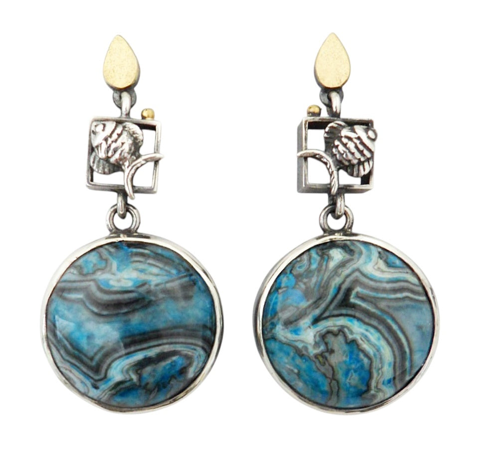 Earrings - 'Fish' Blue Jasper