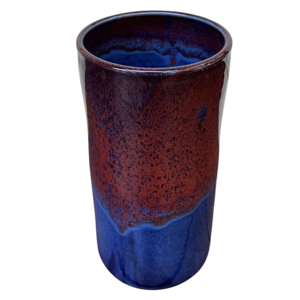 Tall Vase, Extra Large - Blue with Copper Red