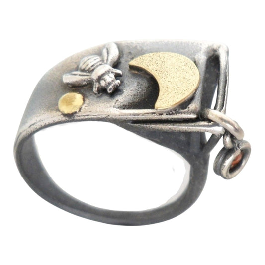 Ring - Bee's Knees with Garnet Dangle