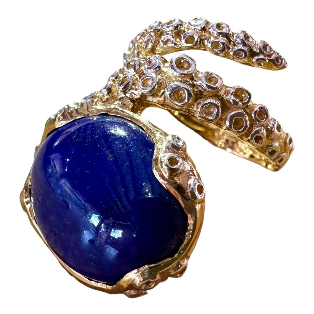Ring - Octopus, Yellow Gold Finish Featuring Kyanite