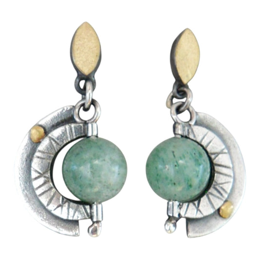 Earrings - Crescents with Aventurine Globes