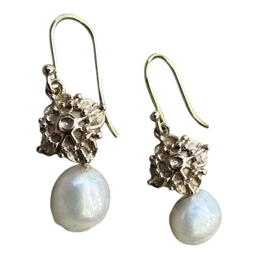 Earrings - Flower Design with Freshwater Baroque Pearls