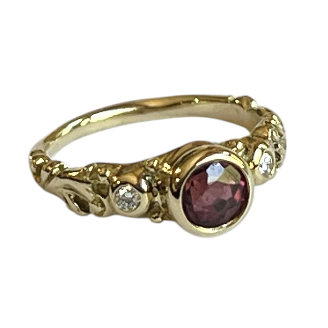 Ring - Faceted Ruby with Diamonds