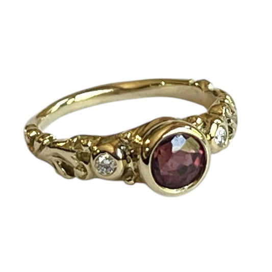Ring - Faceted Ruby with Diamonds