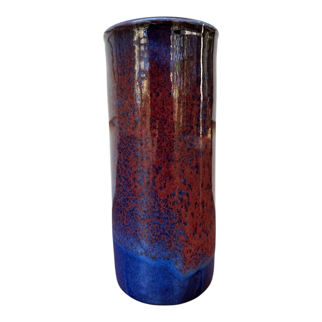 Tall Vase, Medium - Blue with Copper Red