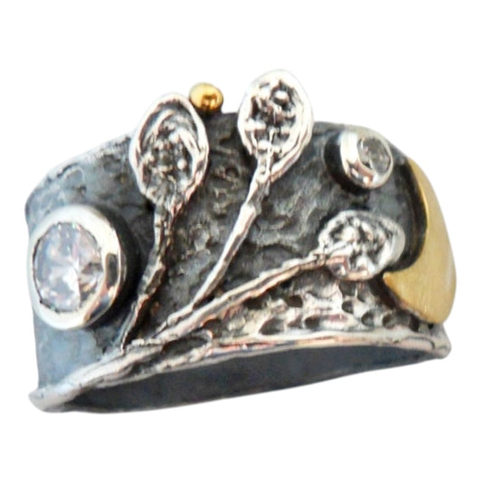 Ring - Three Leaves Branch with Cubic Zirconia