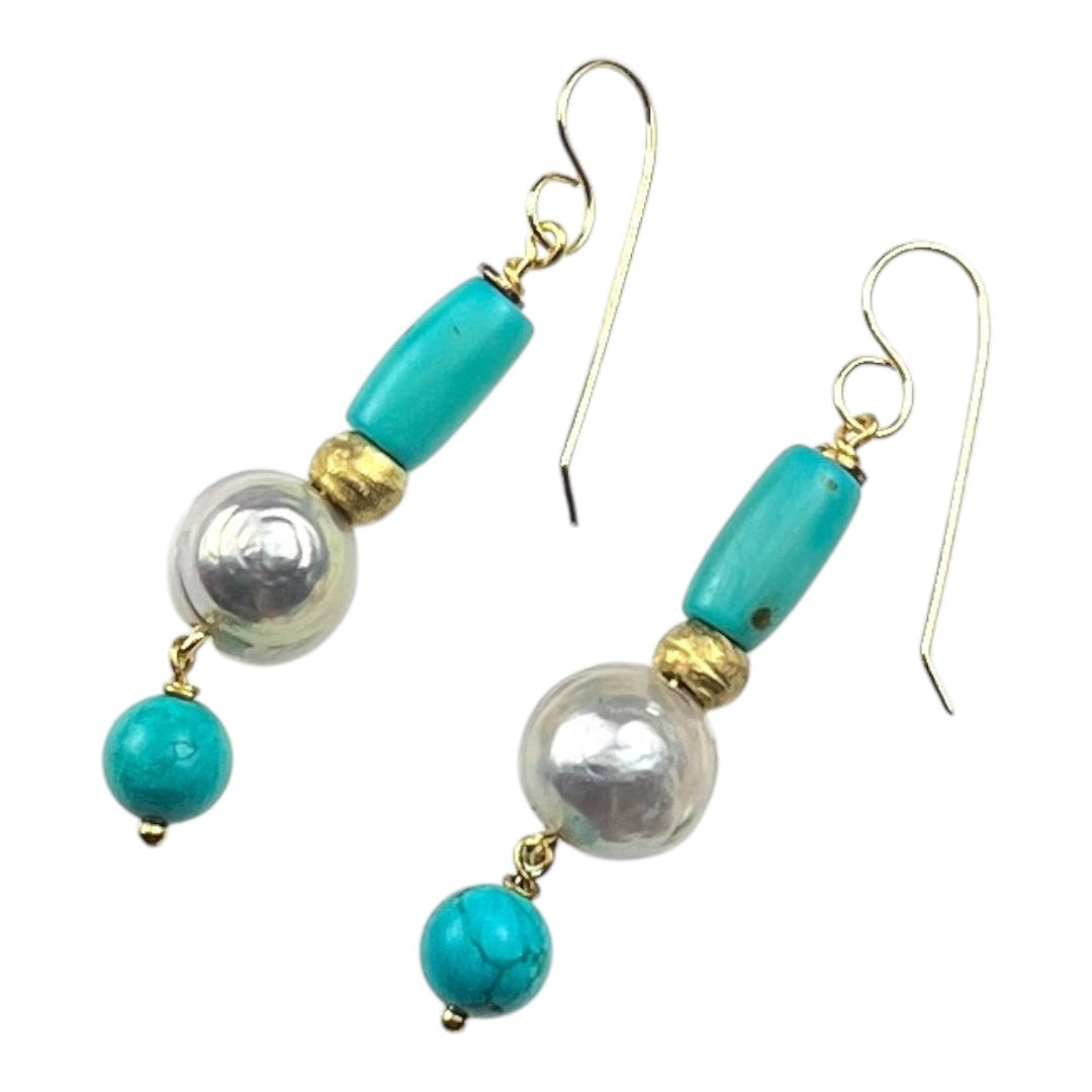 Earrings - Turquoise Beads with Freshwater Pearls