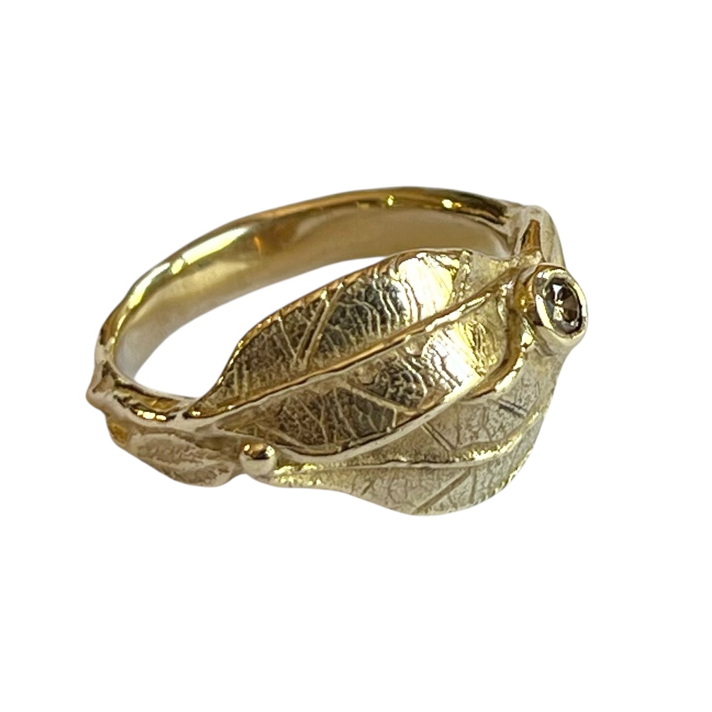 Ring - Leaf Design with Cognac Diamond