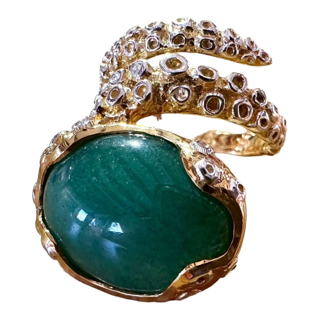 Ring - Octopus, Yellow Gold Featuring Adventurine Quartz