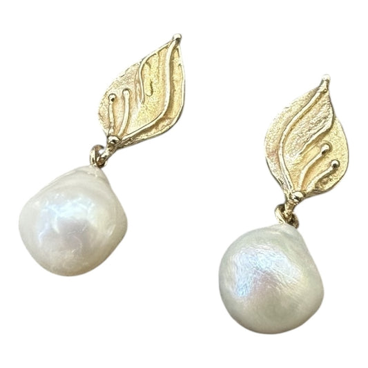 Earrings - Petal Studs with Baroque Pearls