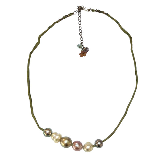 Necklace - Tahitian Pearls on Green Silk