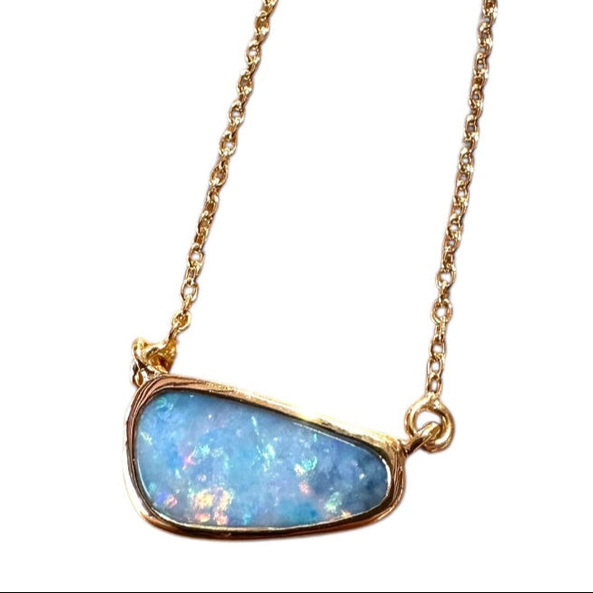 Pendant - Echoes of the Sea, Yellow Gold Finish with Medium Australian Doublet Opal
