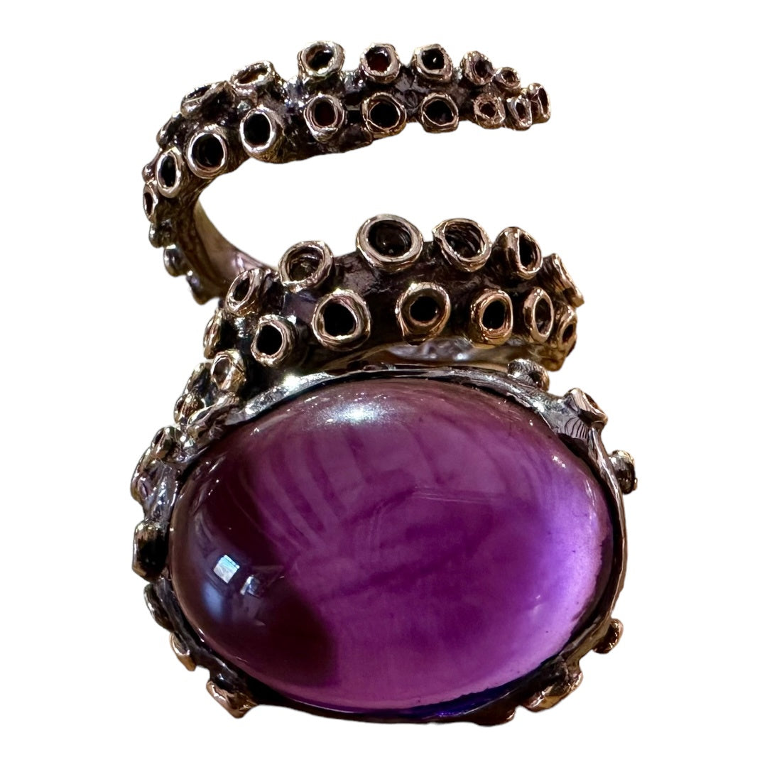 Ring - Octopus, Black Rhodium Featuring Amethyst