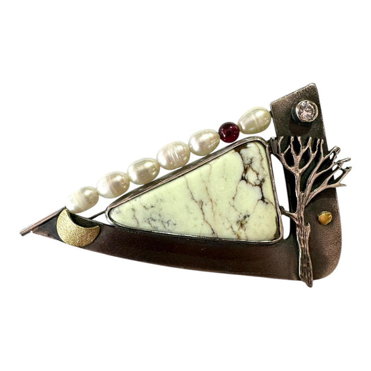 Brooch -  'Old Fellow Gum Tree' with Magnesite