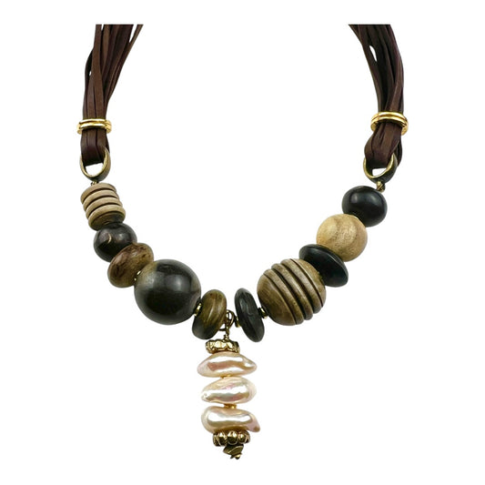 Necklace - Baroque Pearls and Horn Beads