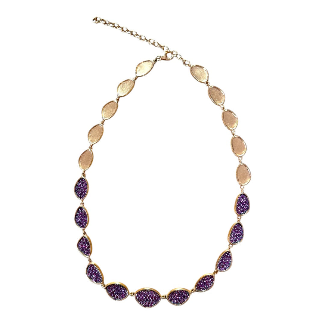 Necklace - Echoes of the Sea, Yellow Gold Finish, Medium with Rhodolite Garnet on 11 Links