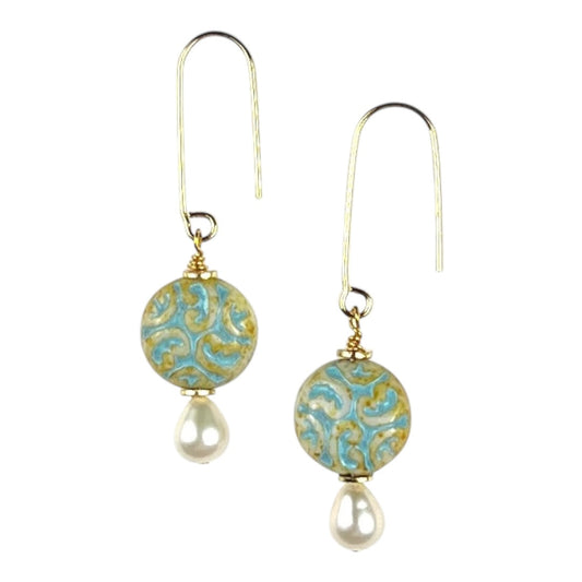 Earrings - Chez Glass Aqua Beads and Freshwater Pearls