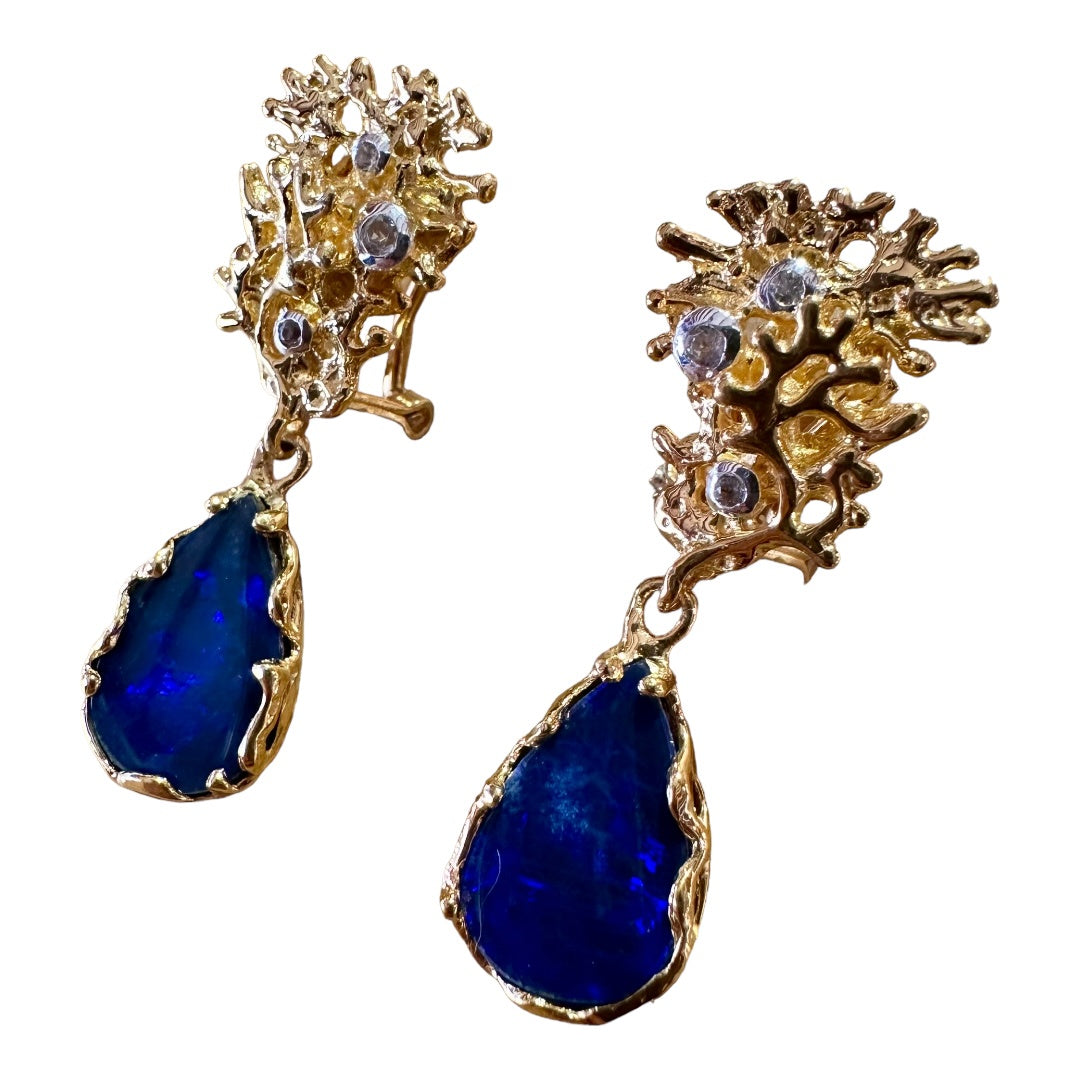 Earrings - Fragments Featuring Doublet Opal and Topaz