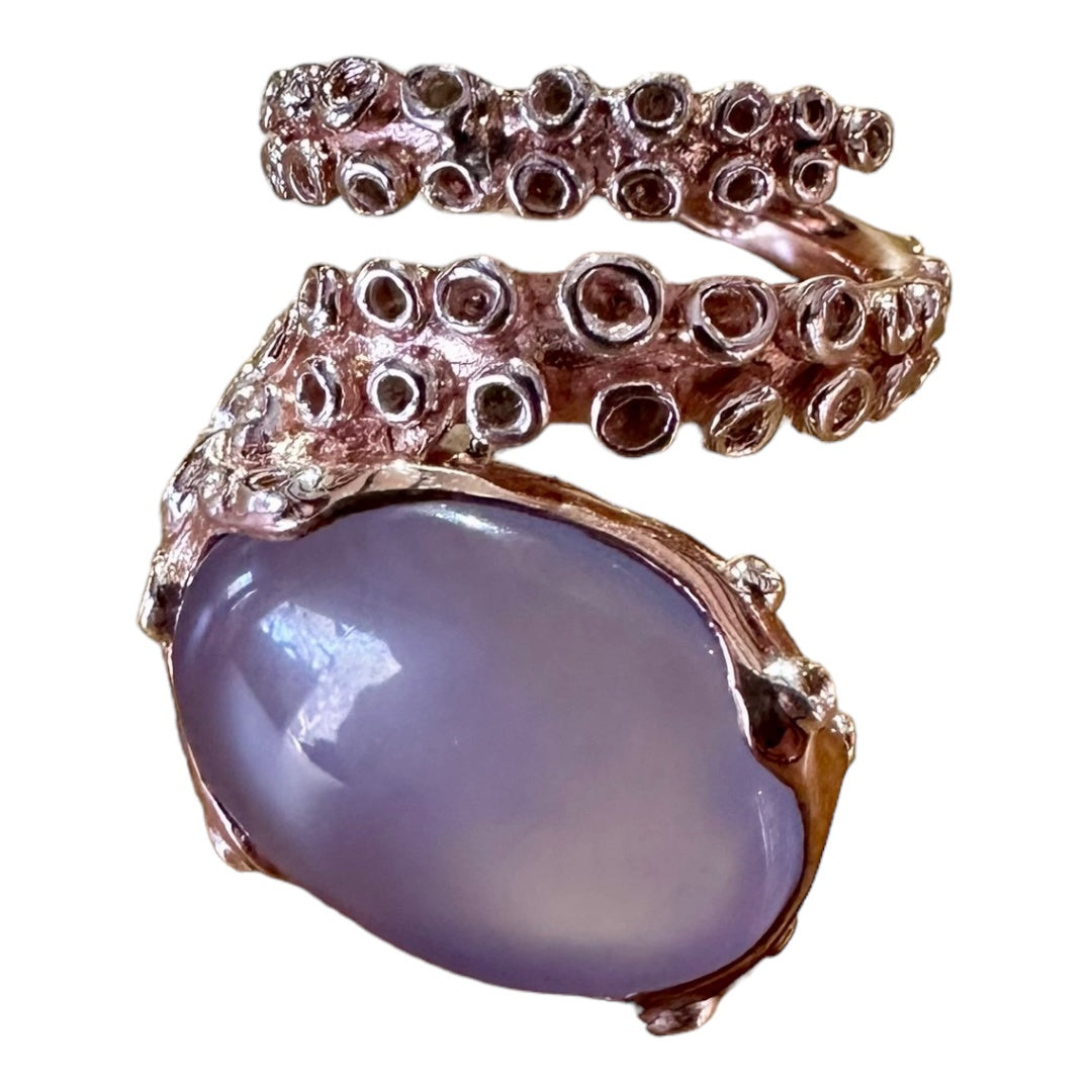 Ring - Octopus, Rose Gold Finish Featuring Blue Chalcedony