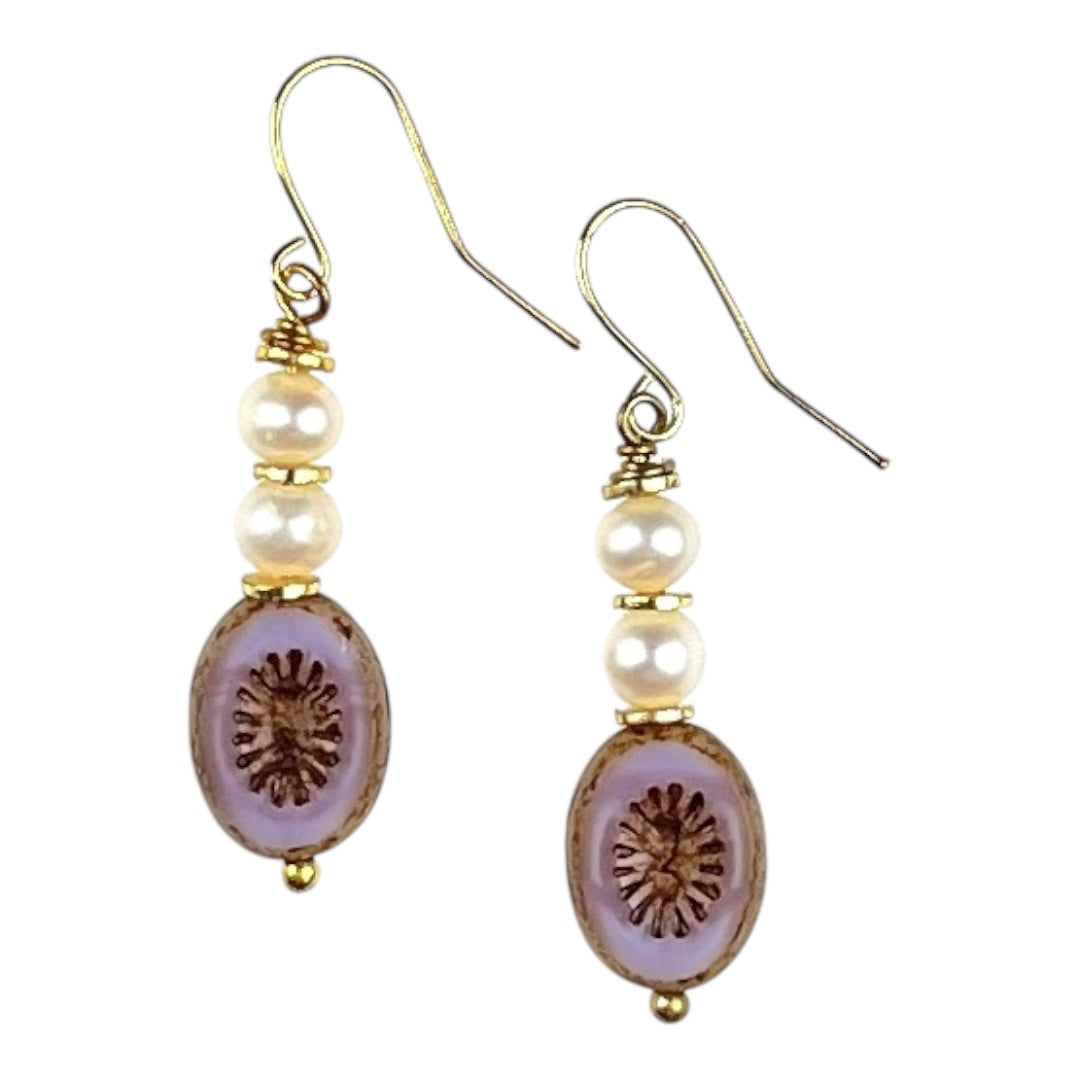 Earrings - Chez Lilac Glass Beads and Freshwater Pearls