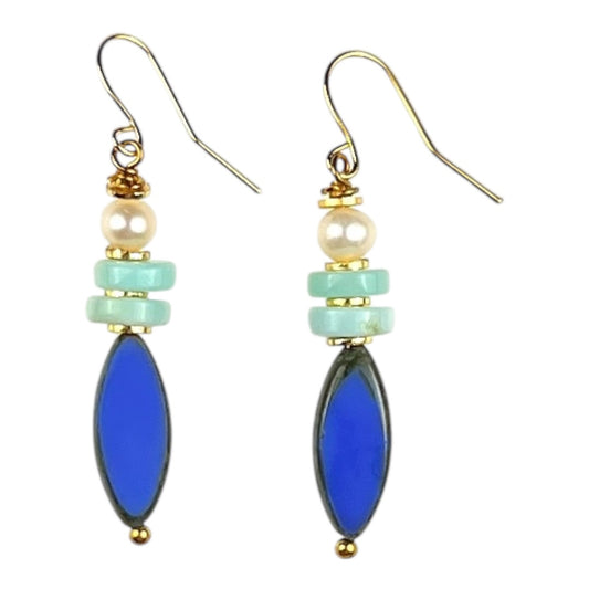 Earrings - Chez Glass Beads, Peruvian Opal Beads and Freshwater Pearls