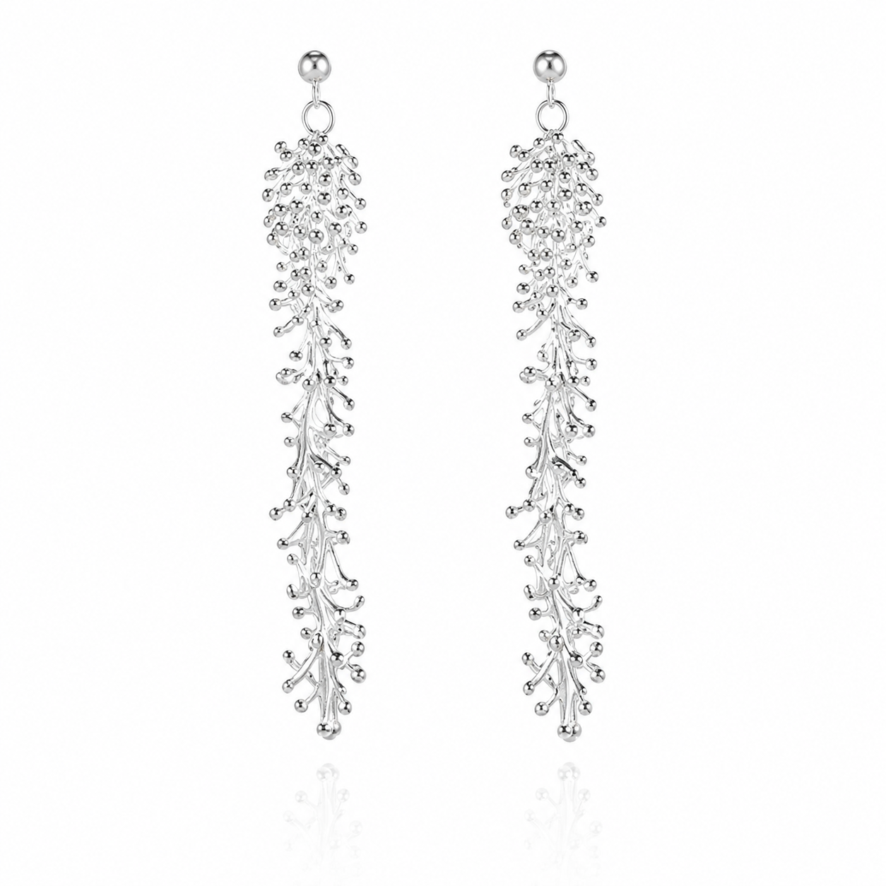 Earrings - Anemone, Silver Long Drop