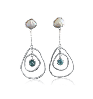 Earrings - Ripple - Raw Aquamarine and Keshi Pearl