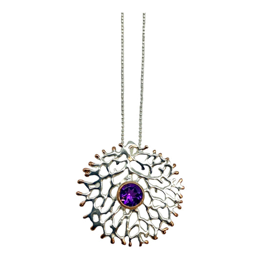 Pendant -  Fan of the Sea, Rose Gold with Amethyst